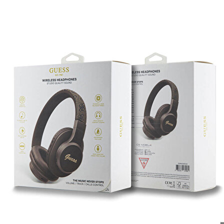 Kulak Üstü Bluetooth Kulaklık Guess Lisanslı PU 4G Desen Metal Logolu Tone On Tone V5.3 Kahverengi