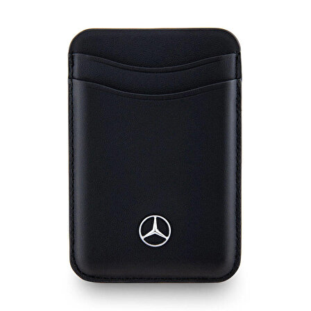 Deri Magnetik Kartlık Mercedes Benz Orjinal Lisanslı 2 Hazneli Metal Logolu Siyah