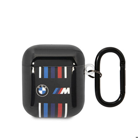 Airpods Uyumlu Kılıf BMW Orjinal Lisanslı Çoklu Renkli Çizgili Çift IMD Baskı Logolu Siyah