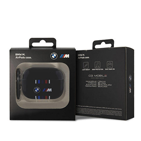 Airpods Pro 2 Uyumlu Kılıf BMW Orjinal Lisanslı Çoklu Renkli Çizgili Çift IMD Baskı Logolu Siyah