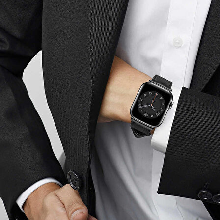 Apple Watch 7 45mm Uyumlu Attleage Apple Watchband Hakiki Deri Saat Kordon Kayış Bileklik