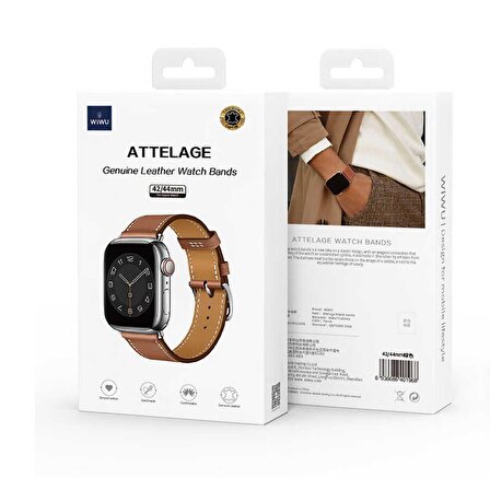 Apple Watch 7 41mm Uyumlu Wiwu Attleage Watchband Hakiki Deri Saat Kordon Kayış Bileklik