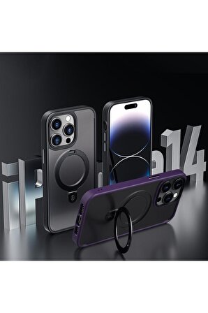 Wiwu iPhone 14 Pro Uyumlu Wiwu ZMM-010 Magsafe Şarj Özellikli Mat Transparan Standlı Kapak Kılıf