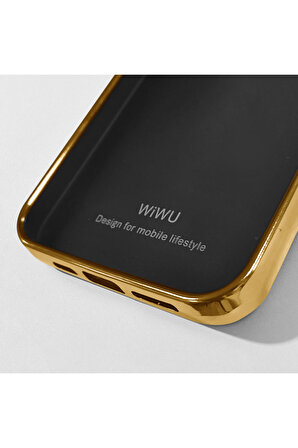 Wiwu iPhone 13 Mini Uyumlu Kılıf Wiwu Genuine Leather Gold Calfskin Orjinal Deri Kapak