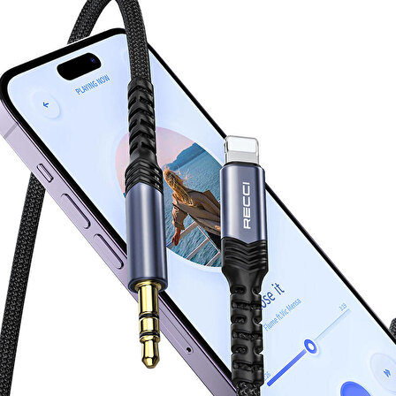 iPhone Aux Kablo Recci RDS-A26 Lightning to 3.5mm AUX Audio Ses Kablo 1.2 Metre