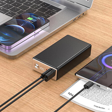 Wi-P006 Rock LED Ekranlı Taşınabilir Powerbank PD 20W 20000mAh Siyah