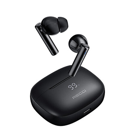 Bluetooth Kulaklık Dijital Şarj Göstergeli Recci REP-W77 Warrior ANC Özellikli TWS V5.3 Siyah