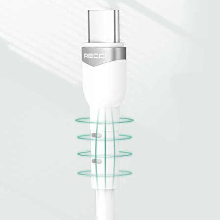 iPhone PD Şarj Kablo Hızlı Şarj Özellikli Recci RTC-P35CL 100cm Type-C to Lightning Kablo Beyaz