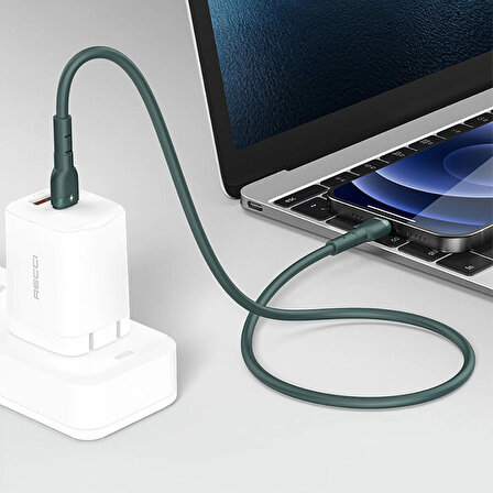iPhone Pd Şarj Kablo Recci RTC-P35CL Hızlı Şarj Özellikli 100cm Type-C to Lightning Kablo Yeşil