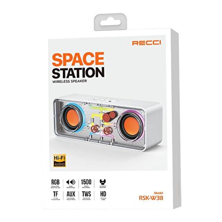 RGB Led Işıklı Bluetooth Speaker Hoparlör Recci RSK-W38 Space Station Serisi 10W beyaz