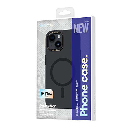 iPhone 14 Plus Uyumlu Kılıf Magsafe Özellikli Metal Kamera Çerçeveli Recci Glaze Serisi Kapak Siyah