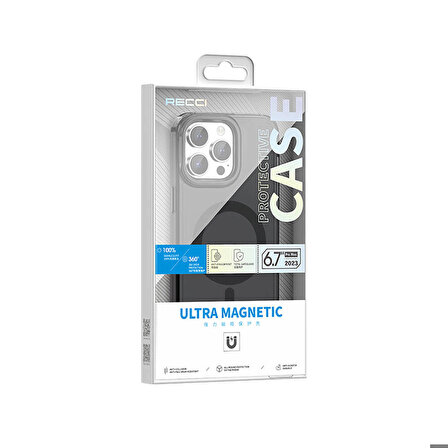 iPhone 15 Pro Max Uyumlu Kılıf Magsafe Özellikli Saydam Yüzey Recci Crystal Color Serisi Kapak Siyah