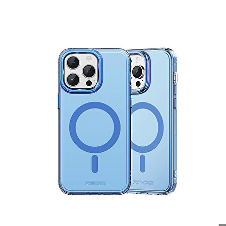 iPhone 15 Pro Max Uyumlu Kılıf Magsafe Özellikli Saydam Yüzey Recci Crystal Color Serisi Kapak Mavi