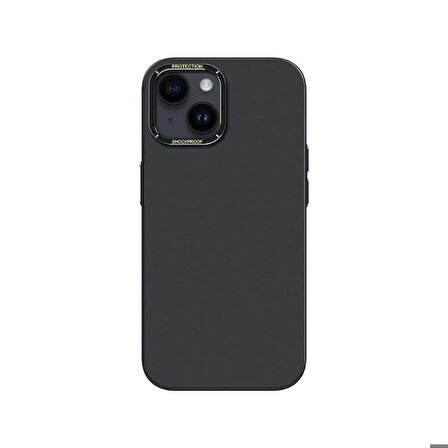 iPhone 14 Plus Uyumlu Kılıf Metal Kamera Çerçeveli Recci Glaze Serisi Kapak Siyah
