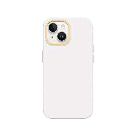 iPhone 14 Uyumlu Kılıf Metal Kamera Çerçeveli Recci Glaze Serisi Kapak Beyaz