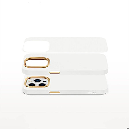 iPhone 14 Uyumlu Kılıf Metal Kamera Çerçeveli Recci Glaze Serisi Kapak Beyaz