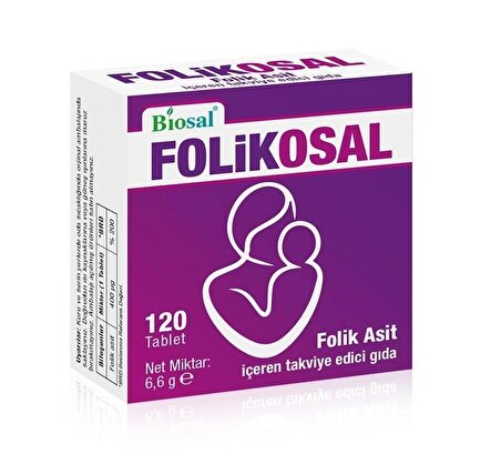 Folikosal Folik Asit 400 Mcg 120 Tablet B9 Folic Acid Vitamin Içeren Besin Takviye Edici Gıda