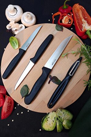 Stevig Sebze Bıçağı - Soyacak Seti 4'lü Siyah 