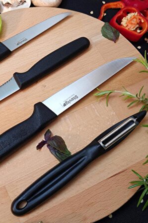 Stevig Sebze Bıçağı - Soyacak Seti 4'lü Siyah 