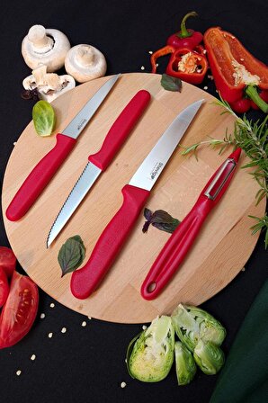 Stevig Sebze Bıçağı - Soyacak Seti 4'lü Kırmızı 