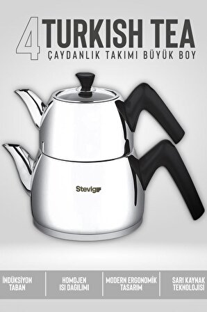Stevig 4 Turkish Tea 18/10 Paslanmaz Çelik Çaydanlık Takımı Büyük Boy ST-501
