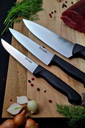 Stevig Cut 4 Chef's Kitchen Karma Bıçak Seti 3'lü Siyah 