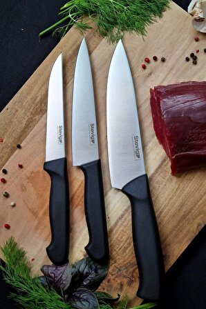 Stevig Cut 4 Chef's Kitchen Karma Bıçak Seti 3'lü Siyah 