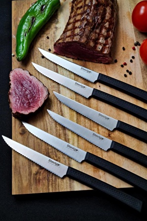 Stevig Cut 4 Steaks Biftek Bıçağı Seti 6 Parça Siyah 12 cm ST-400.007