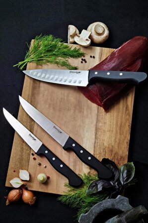 Stevig Cut 4 Chef's Daily Use Et Bıçağı - Şef Bıçağı Seti 3'lü Siyah 