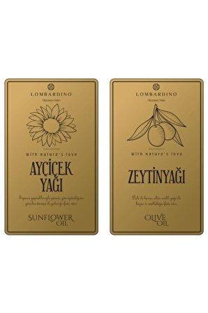 Lombardino 2 Adet Zeytinyağı ve Ayçicek Yağı Etiketi Sticker Seti 11x6,6 Cm Gold