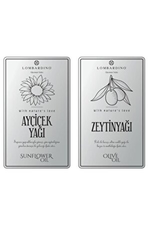 Lombardino 2 Adet Zeytinyağı ve Ayçicek Yağı Etiketi Sticker Seti 11x6,6 Cm Gümüş