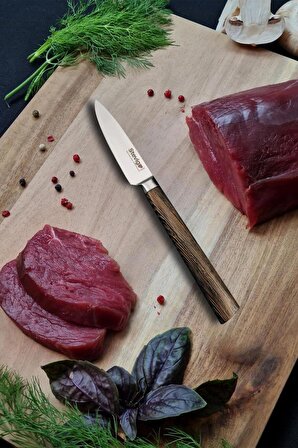 Stevig Blackwood Dövme Çelik Sebze ve Mutfak Bıçağı Kahverengi 8,5 cm ST-400.019