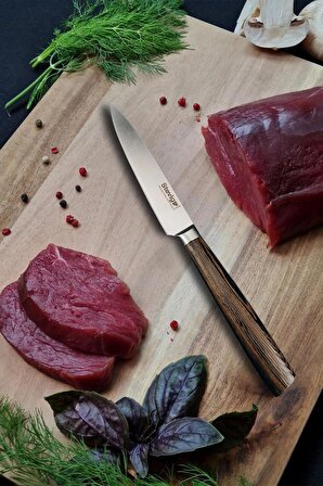 Stevig Blackwood Dövme Çelik Sebze ve Mutfak Bıçağı Kahverengi 12 cm ST-400.020