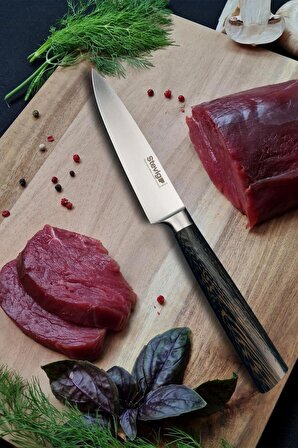 Stevig Blackwood Dövme Çelik Sebze ve Mutfak Bıçağı Kahverengi 16 cm ST-400.021