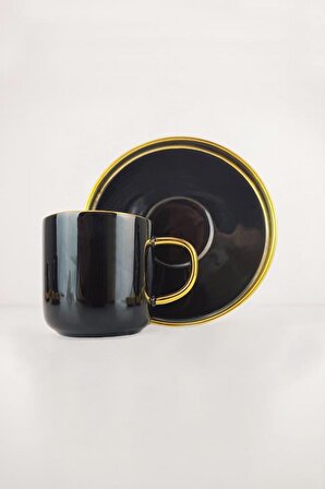 Digithome Kosova Porselen 6’lı Kahve Fincan Takımı Siyah Gold - İST-121