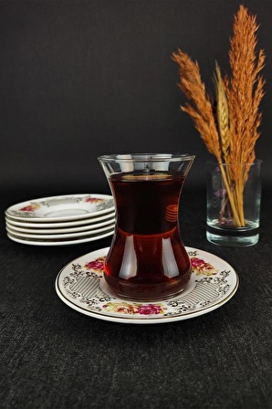 6’lı Çiçek Desenli Porselen Çay Tabağı Seti 12 Cm Beyaz - 5343 C320.045