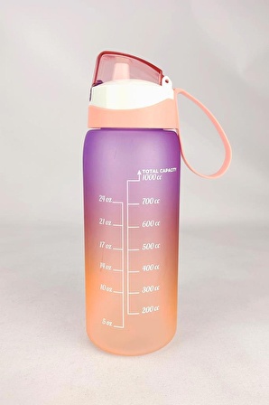1 Lt Çift Renk Ölçü Baskılı Motivasyon Sağlıklı Plastik Su Şişesi Yavruağzı – 161646-162 C1-1-139