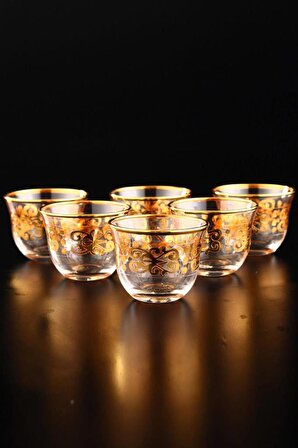 Digithome Gawa Tea Glass Set of 6 Handles 18 Parça Cam Çay Bardak Seti Takımı Gold Yaldızlı – C320.004