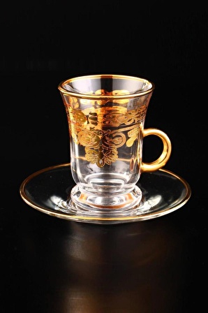 Digithome Gawa Tea Glass Set of 6 Handles 18 Parça Cam Çay Bardak Seti Takımı Gold Yaldızlı – C320.004