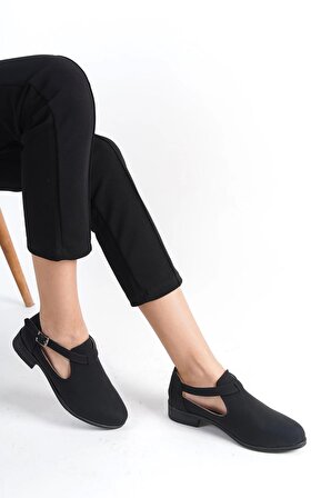 Günlük Rahat Kadın Kemerli Casual Ayakkabı PTK401 - Siyah Mat