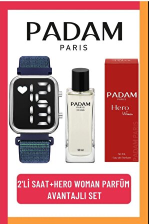 Padam Paris 2'li Hero Woman Kadın Parfüm ve Çırtçıtlı Kordon Kol Saati Seti(Hediye) PDMPRFBS08