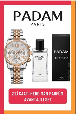 Padam Paris 2'li Hero Man Erkek Parfüm ve Çelik Kordon Kol Saati Seti(Hediye Fırsat)PDMPRFBS11