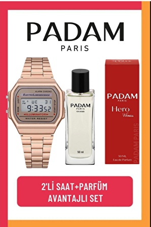 Padam Paris 2'li Hero Woman Kadın Parfüm ve Retro Kol Saati Seti(Hediye Fırsat)PDMPRFBS13