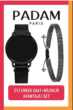 Padam Paris 2'li Çelik Bileklik ve Dijital Mıknatıs Kordon Kol Saati Seti(Hediye Fırsat)PDMSSD06