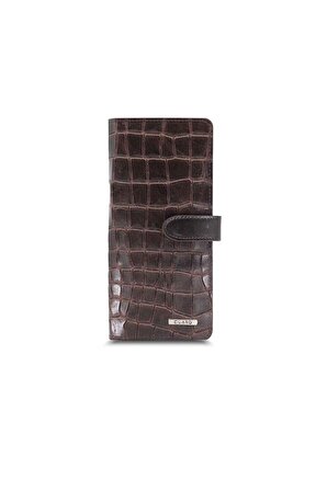 Guard Large Croco Kahverengi Kart ve Para Slotlu Hakiki Deri Telefon Cüzdanı Erkek / Kadın P3032