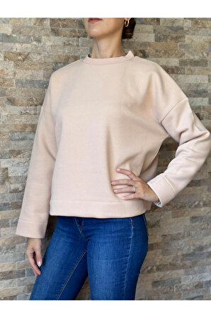 Uzun Kollu Yuvarlak Yaka Casual Kadın Oversize Sweatshirt