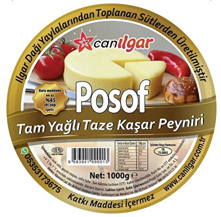 CanIlgar Posof Tam Yağlı Kaşar Peyniri