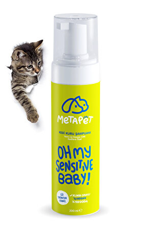 Yavru ve Bebek Kedilere Özel Durulanmayan Kuru Köpük Şampuan, Doğal Yıkama ve Tüy Bakımı için 200 ML