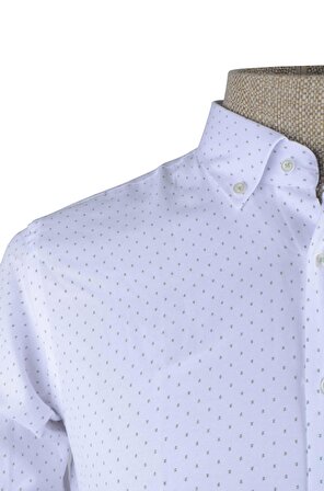 Cengiz İnler Küçük Puantiye Desenli Slim Fit Erkek Gömlek