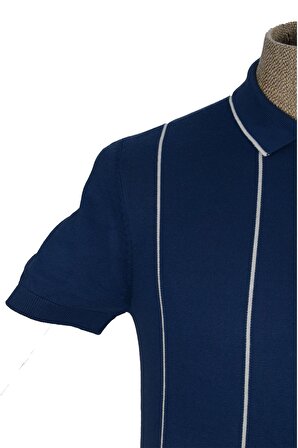Cengiz İnler Çizgili Polo Yaka Düğmeli Merserize Erkek Triko T-shirt